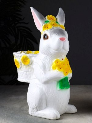 Фигурка-подставка для мелочей «Зайка с корзинкой кашпо», гипс, 15x25x38 см