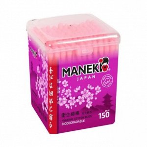 Maneki Ватные палочки "MANEKI" (серия Sakura) с розовым стиком в пласт. коробке, 150 шт./уп.