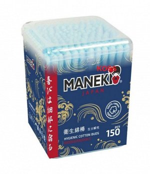 Maneki Ватные палочки "MANEKI" (серия Ocean) с голубым бум. стиком, в пласт. коробке