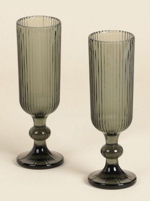 Бокалы для шампанского SL Home «Модерн», 150 мл, 5.5x18.5 см, набор 2 шт., стекло, графитовые