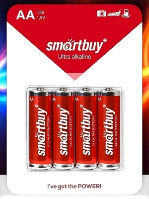 Батарейки пальчиковые, АА, алкалиновые Smartbuy LR6, 4 шт в блистере (SBBA-2A04B)