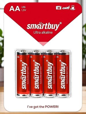 Батарейки пальчиковые, АА, алкалиновые Smartbuy LR6, 4 шт в блистере (SBBA-2A04B)