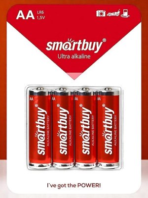 Батарейки пальчиковые, АА, алкалиновые Smartbuy LR6, 4 шт в блистере (SBBA-2A04B)