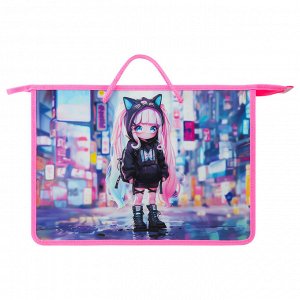 Папка с ручками А4 ArtSpace ""Stylish girl"", пластик, на молнии, 75мм