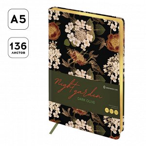 Ежедневник недатированный, А5, 136л., кожзам, Greenwich Line ""Night garden. Dark olive"", тон. блок