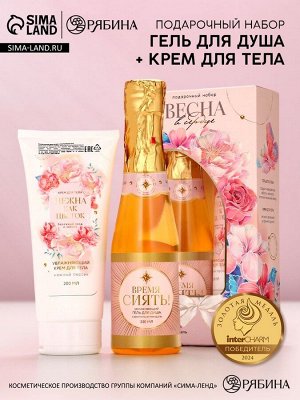 Подарочный набор «Весна в сердце», гель для душа шампанское 250 мл и крем для тела 200 мл, Чистое счастье