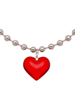 Кулон « Сердце» большое, красный в серебре, 40 см