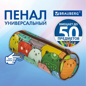 Пенал-тубус BRAUBERG, с эффектом Soft Touch, мягкий, Cats, 22х8 см, 229008