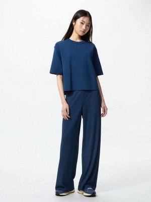 UNIQLO - брюки прямого кроя из креп-джерси, увеличенная длина - 68 BLUE