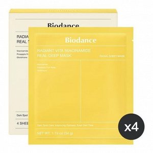 Маска гидрогелевая (набор 4шт) с ниацинамидом для сияния кожи BIODANCE Radiant Vita Niacinamide Real Deep Mask 34г*4шт