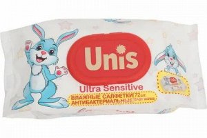 Салфетки влаж.Unis 72  для детей б/запаха Sensitive 72 шт/12