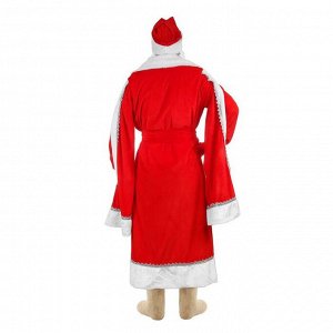 Карнавальный костюм "Дед Мороз", боярская шуба с узором, шапка, варежки, борода, р-р 52-54
