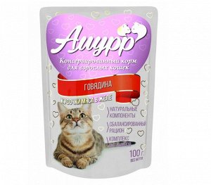 Амурр пауч 100г для кошек Говядина Желе