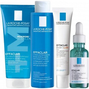 Ля Рош Позе Программа ухода Effaclar: гель 200 мл + лосьон 200 мл + крем-гель SPF30 40 мл + сыворотка 30 мл (La Roche-Posay, Effaclar)