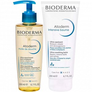 Биодерма Программа Atoderm очищение и основной уход: масло для душа 200 мл + бальзам Intensive 200 мл (Bioderma, Atoderm)