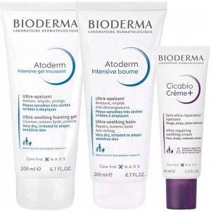 Биодерма Программа Atoderm комплексный уход:  гель Intensive 200 мл + бальзам Intensive 200 мл + крем Cicabio 40 мл (Bioderma, Atoderm)