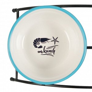 Миски Mr.Kranch на подставке для собак и кошек двойные 2x290 мл fish&chips, голубые