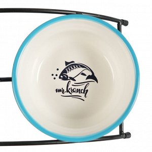 Миски Mr.Kranch на подставке для собак и кошек двойные 2x290 мл fish&chips, голубые