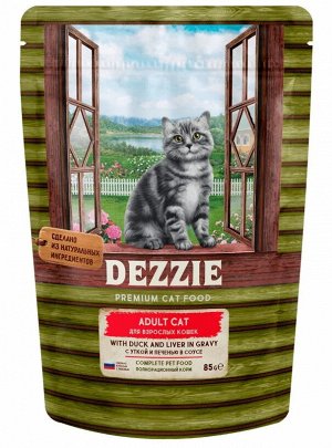 Dezzie пауч 85г для кошек Утка Печень Соус
