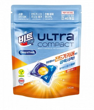 Жидкое средство для стирки Ultra Compact Anti Mite Care («Хлопок» / защита цвета / от пылевого клеща / капсулы) 8 г х 40 шт. / 16