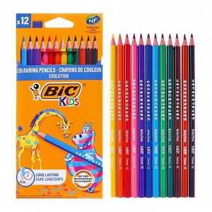 Карандаши цветные 12 цветов BIC Kids Evolution ECOlutions, детские, ударопрочные, пластиковые
