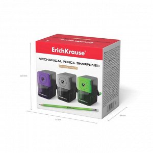 Точилка ErichKrause, 1 отверстие, с контейнером и механизмом крепления к столу, отверстие диаметром 8 мм, МИКС