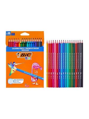 Карандаши цветные 18 цветов, детские, шестигранные, BIC Kids Tropicolors, пластиковые, ударопрочный грифель 3.2 мм