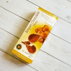 Шоколадные чипсы Belgian Chocolate Thins – Caramel со вкусом карамели, 80 г