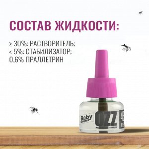 OZZ-BABY Жидкость 45 ночей для уничтожения комаров 30мл, 020806