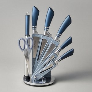 Профессиональный набор кухонных ножей с ножницами и мусатом на подставке, 8 предметов, 1 шт.