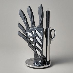 Премиум набор кухонных ножей с ножницами и мусатом на подставке, 8 предметов, 1 шт.