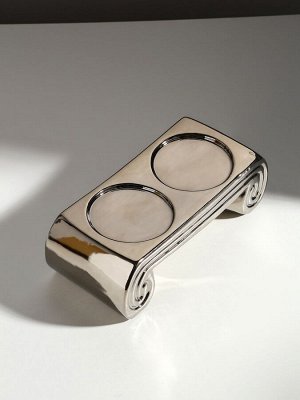 Подсвечник керамика на 2 свечи «Греция», d=7.5 см, серебро, 22.5x10x7 см