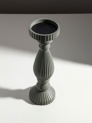 Деревянный подсвечник на 1 свечу «Гофре», серый, 9.7x9.7x30.5 см