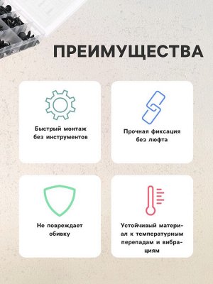 Клипсы и пистоны крепежные, 12 видов, набор 240 шт.