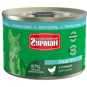 Четвероногий Гурман конс 190гр для кошек Паштет Курица