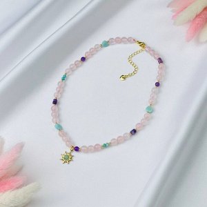 Бусы детские из Розового кварца, Аметиста и Амазонита с подвеской