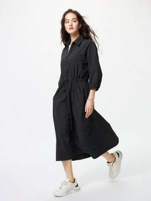 UNIQLO - нелоновое платье с кулиской на талии - 09 BLACK