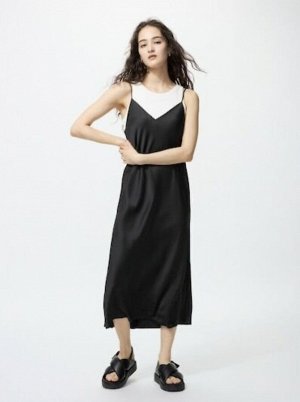 Платье комбинация атласное черное UNIQLO Satin размер L