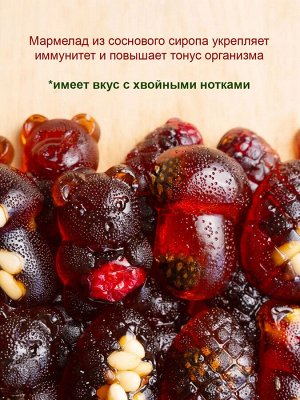 Мармелад сосновый ассорти (с клюквой, сосновой шишкой, кедровым орехом) флоу-пак крафт-коробка 500 г