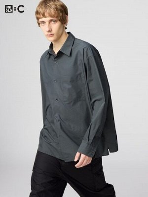 UNIQLO: C - оверсайз рубашка из тонкого хлопка - 58 DARKGREEN
