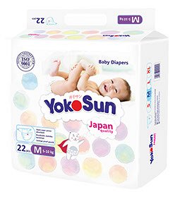 Детские одноразовые подгузники с маркировкой "YokoSun" размер M (5-10 кг) 22 шт