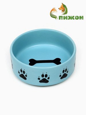 Миска керамическая матовая "Лапки" 180 мл, 10,5 х 4 см, голубая
