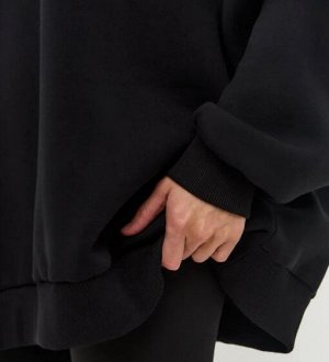Свитшот трикотажный свободный на флисе однотонный, черный