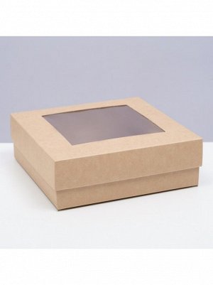 Коробка складная 15 х15 х5 см с окном цвет крафт