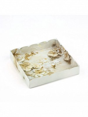 Коробка кондитерская 15х15х3 см с PVC крышкой Золото 1/5