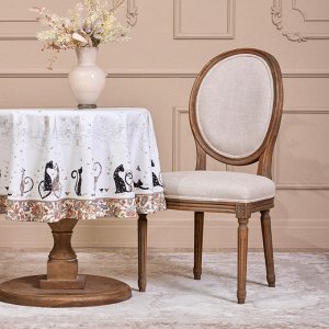 Круглая скатерть "Парижские коты", 150 см, белый твилл с пропиткой, 1 шт.