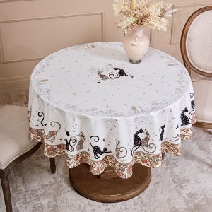 Круглая скатерть "Парижские коты", 150 см, белый твилл с пропиткой, 1 шт.