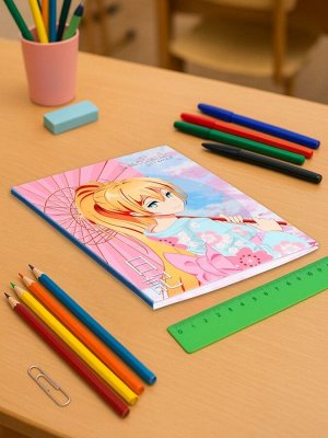 Дневник школьный для 1-11 классов, «Аниме. Девочка (розовые тона)», интегральная (гибкая) обложка, матовая ламинация, выборочный лак, 40 листов