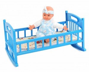 Кроватка для кукол с постелью "Пуси-Муси" голубая, 47*26*6 см.