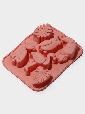 Форма для выпечки Доляна «Тропики», силикон, 18x14x2.5 см, розовая